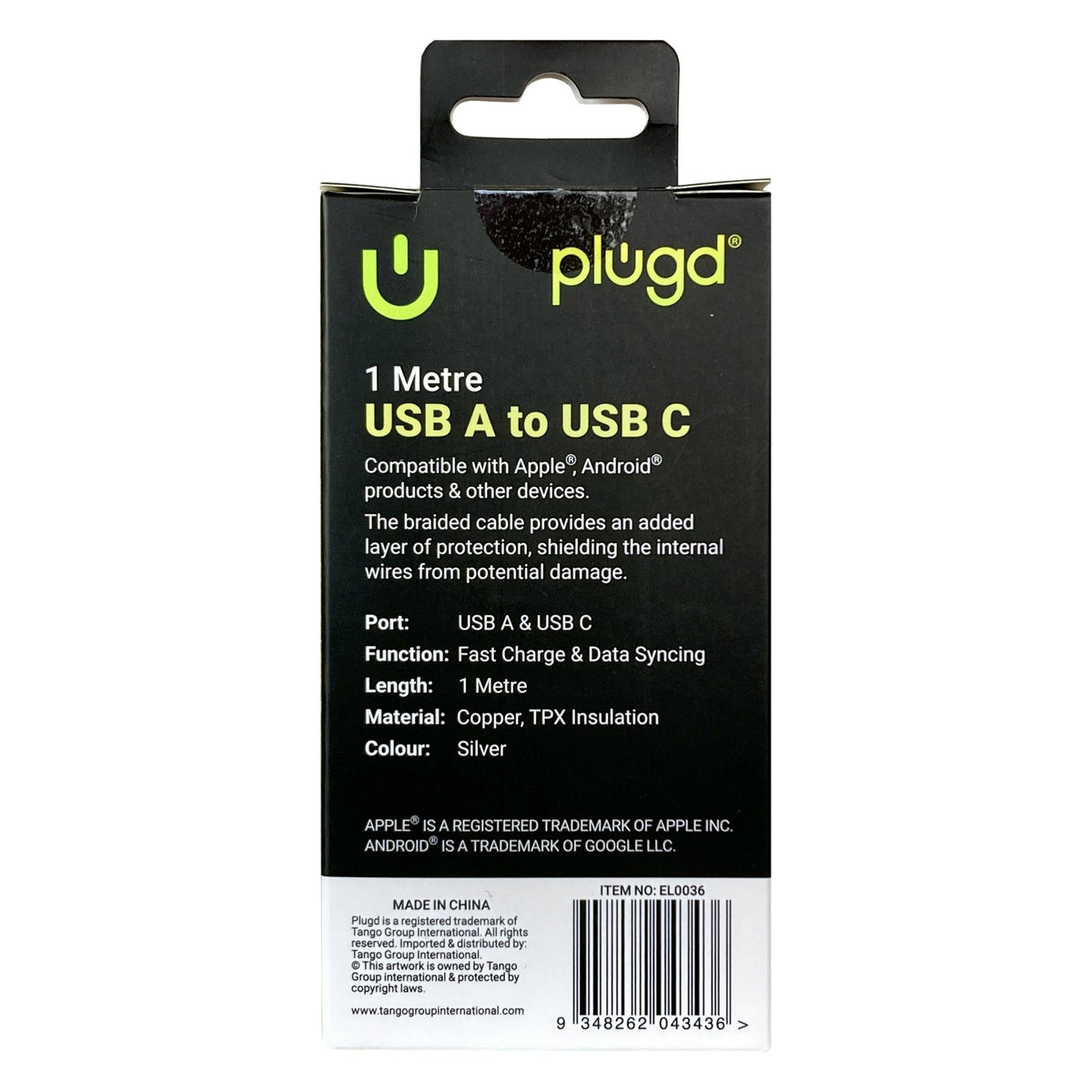 Plugd Braided USB-A to USB-C Cable 1m