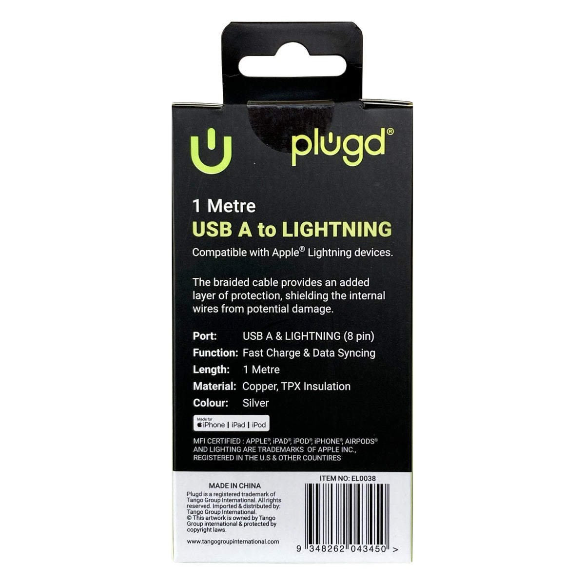 Plugd Braided USB-A to Lightning Cable 1m