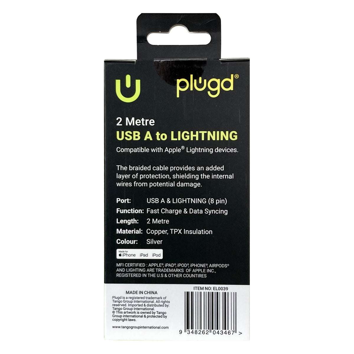 Plugd Braided USB-A to Lightning Cable 2m