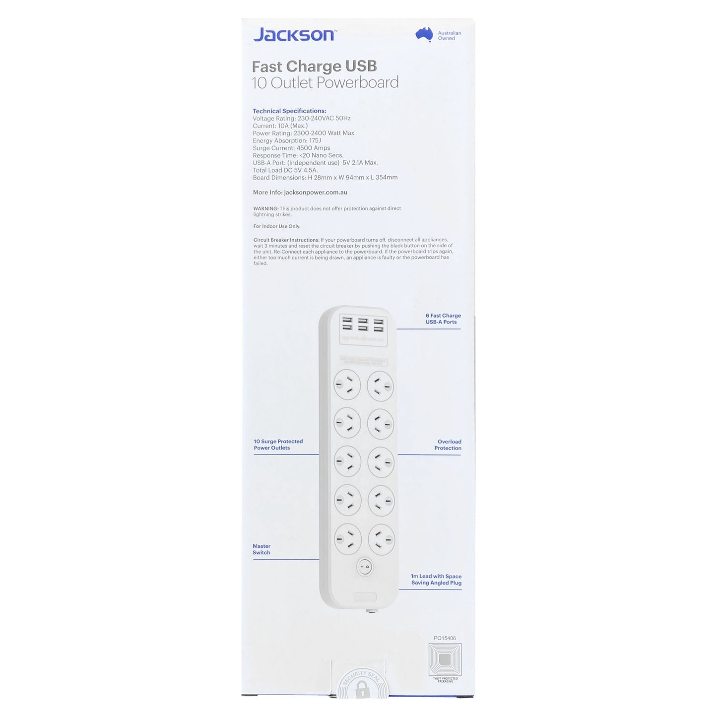 Jackson Surge Protected USB Powerboard - 10 Outlets