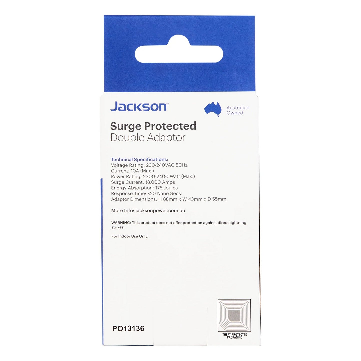 Jackson Vertical Surge Protected Double Adaptor