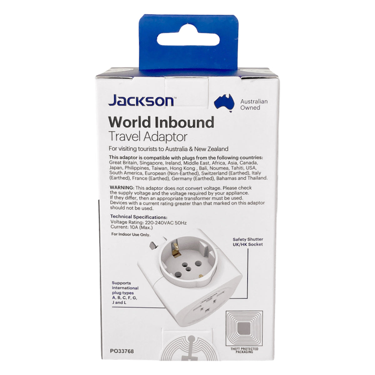 Jackson Inbound Travel Adaptor - USA, UK, EU & More to NZ (PTAMULTI2)