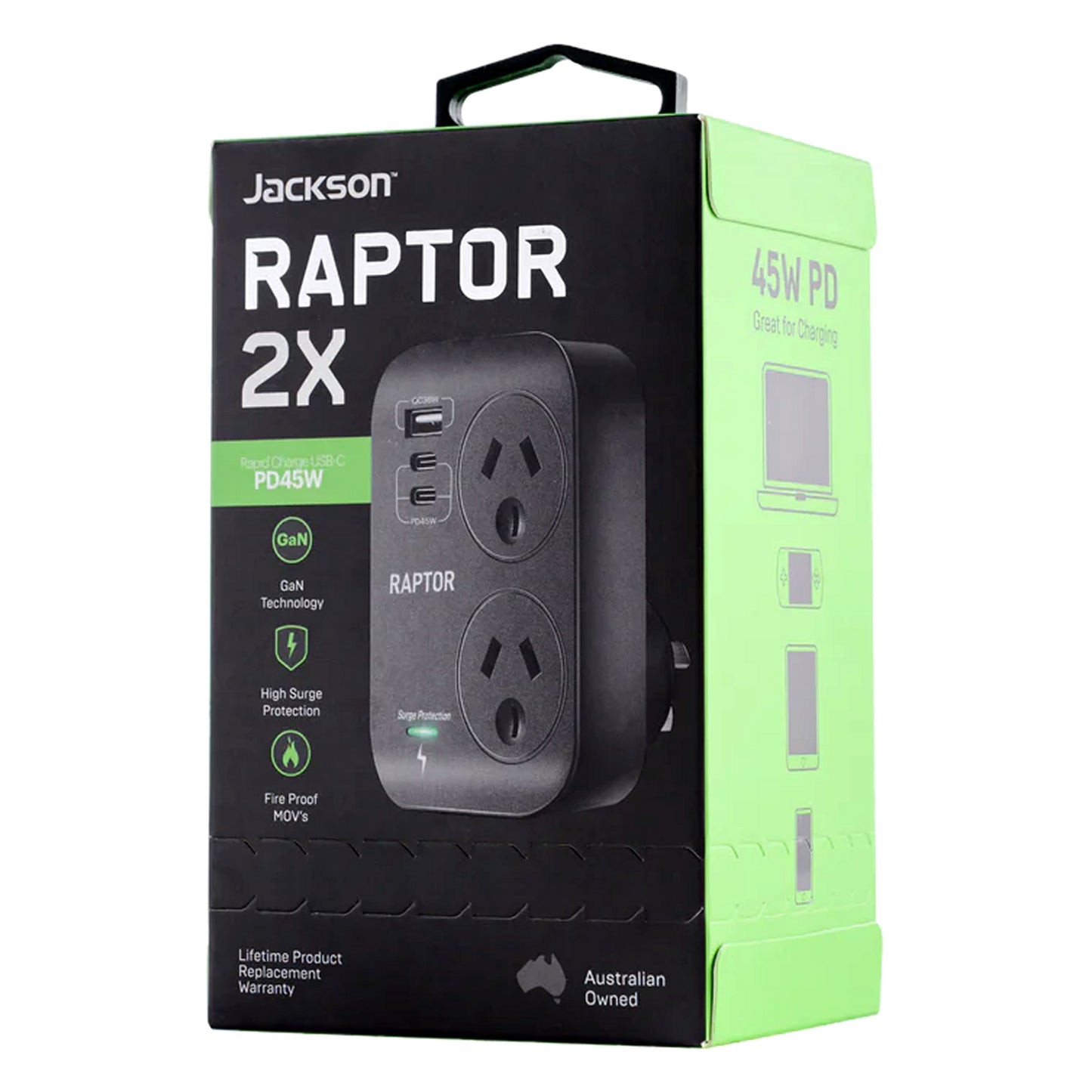 Jackson Raptor 2x USB-C 45W PD + 1x USB-A 36W 2-Way Surge Adaptor