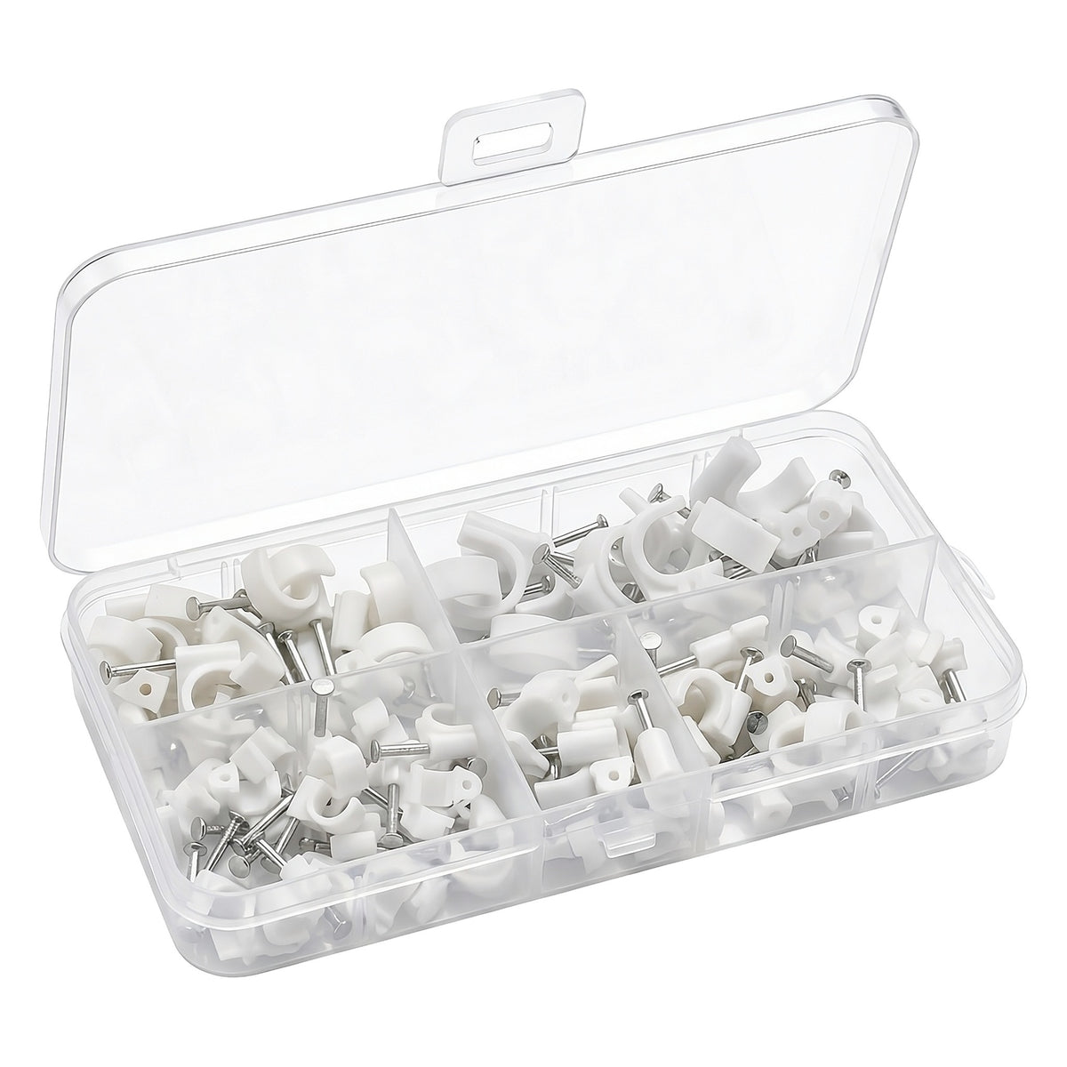 White Round Cable Clips - Assorted Sizes, Pack of 100