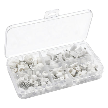 White Round Cable Clips - Assorted Sizes, Pack of 100
