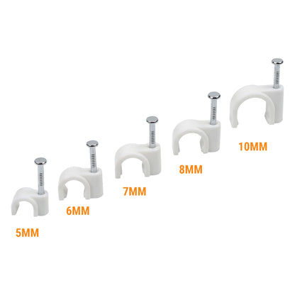 White Round Cable Clips - Assorted Sizes, Pack of 100