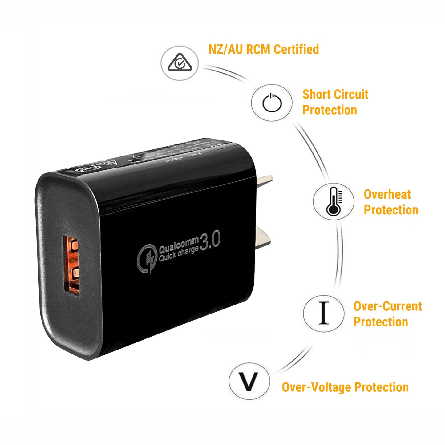 USB Wall Charger – 18W USB-A QC3.0 Fast Charger Black