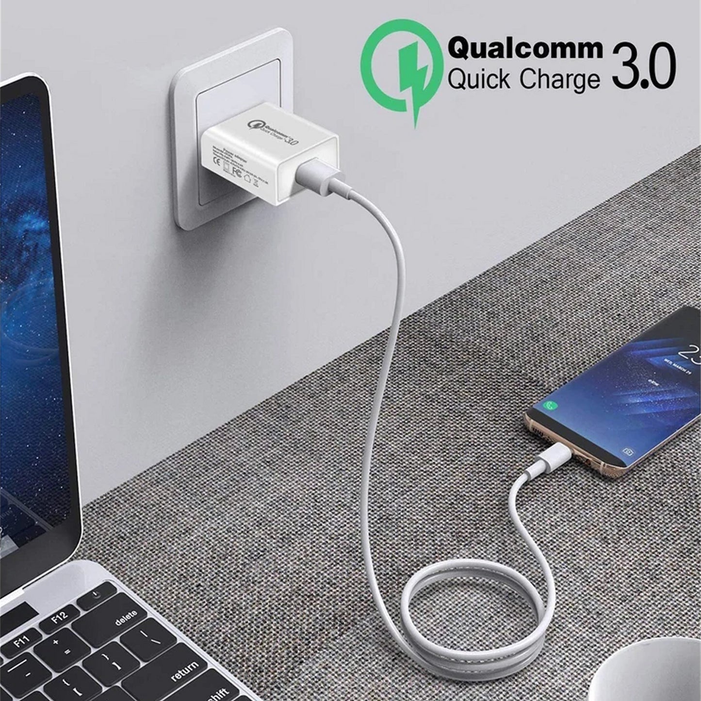 USB Wall Charger – 18W USB-A QC3.0 Fast Charger White