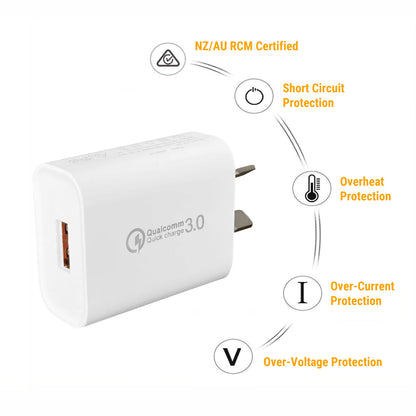 USB Wall Charger – 18W USB-A QC3.0 Fast Charger White