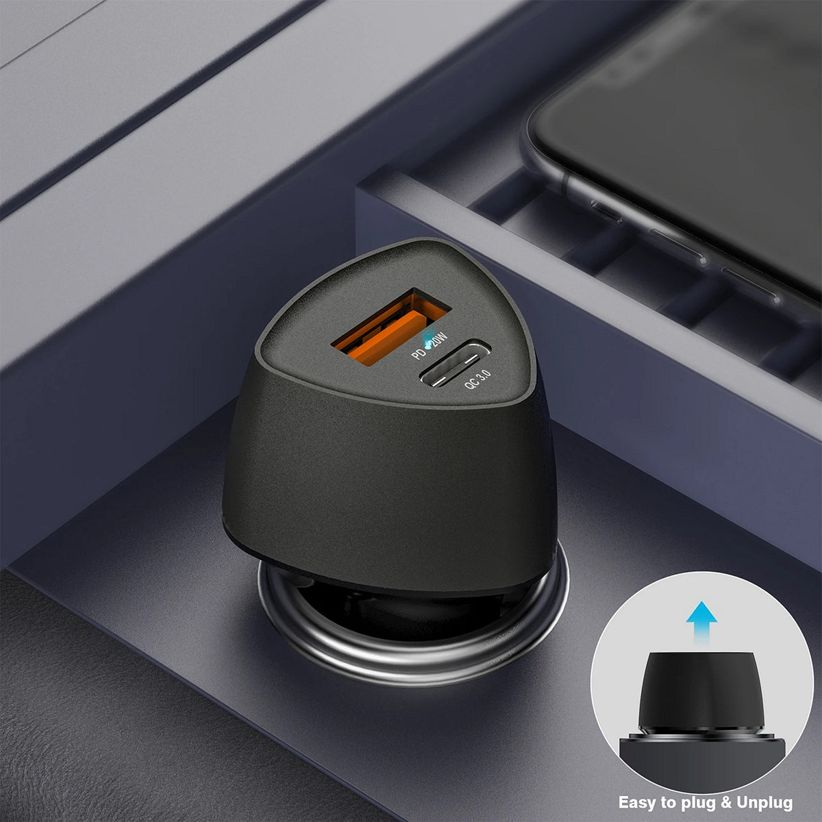 Veger 38W Dual USB Car Charger USB-A QC + USB-C PD