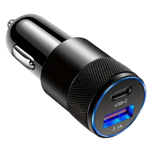 Dual USB Car Charger – 5V 3.1A USB-A + USB-C (Black)