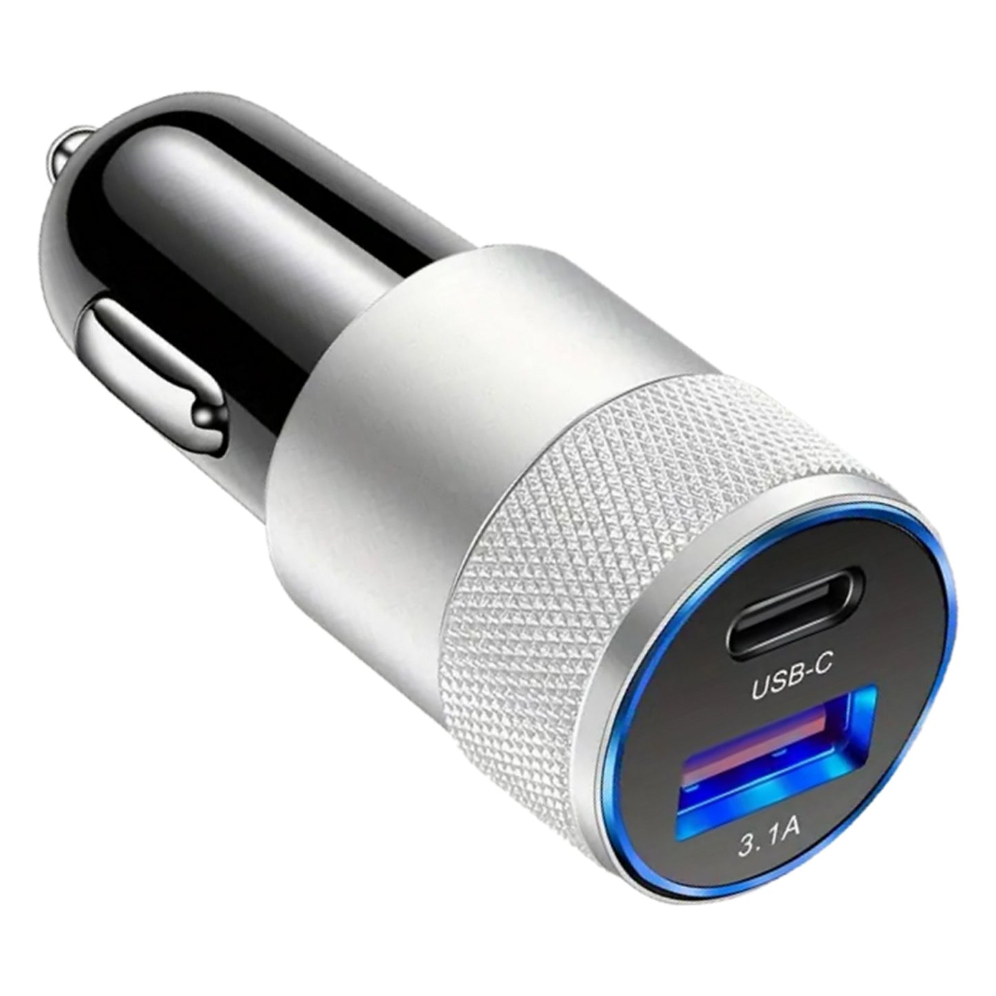 Dual USB Car Charger - 5V 3.1A USB-A + USB-C Silver