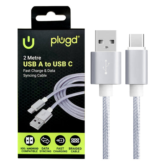 Plugd Braided USB-A to USB-C Cable 2m