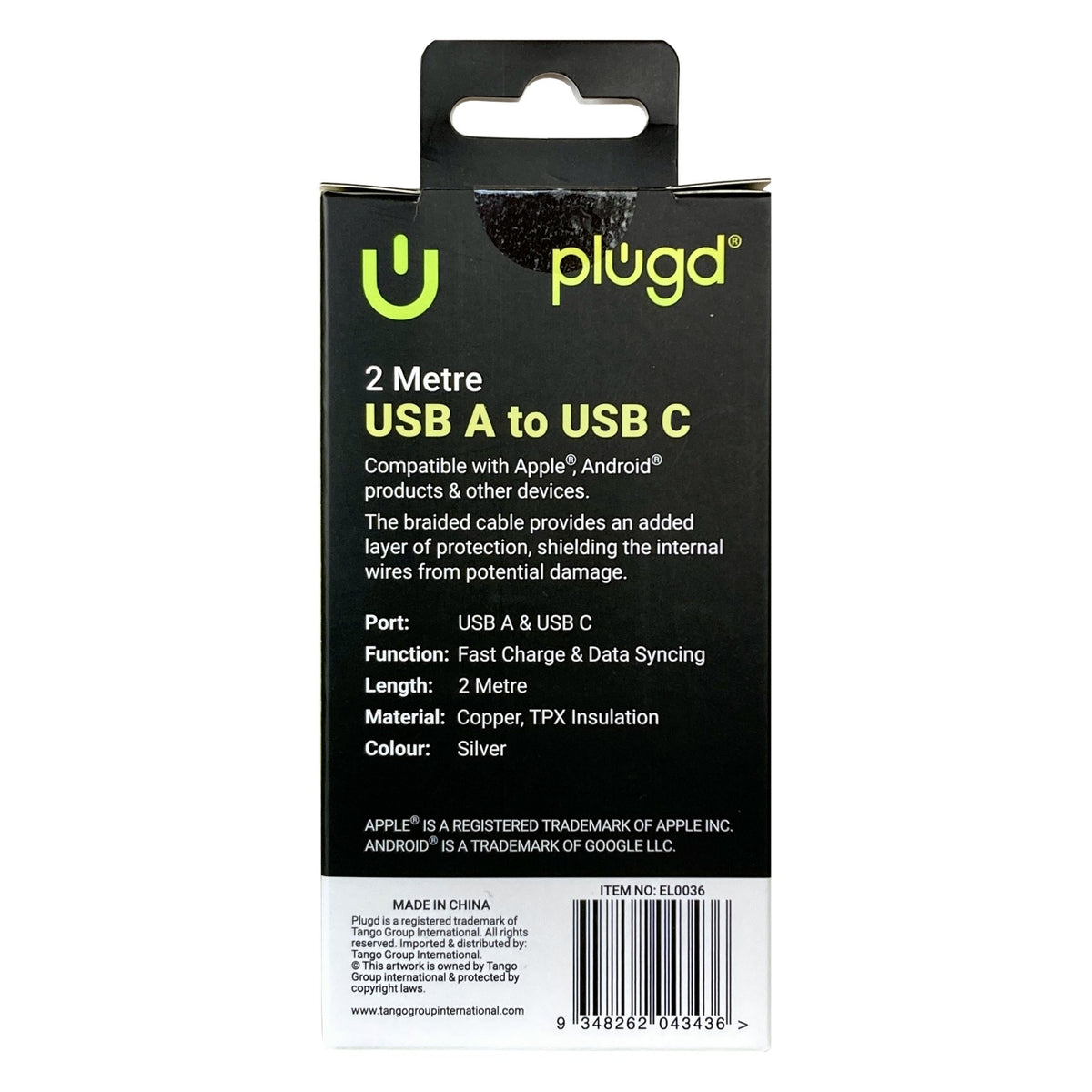 Plugd Braided USB-A to USB-C Cable 2m