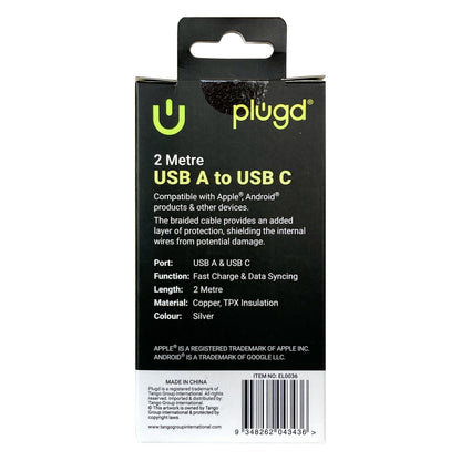 Plugd Braided USB-A to USB-C Cable 2m