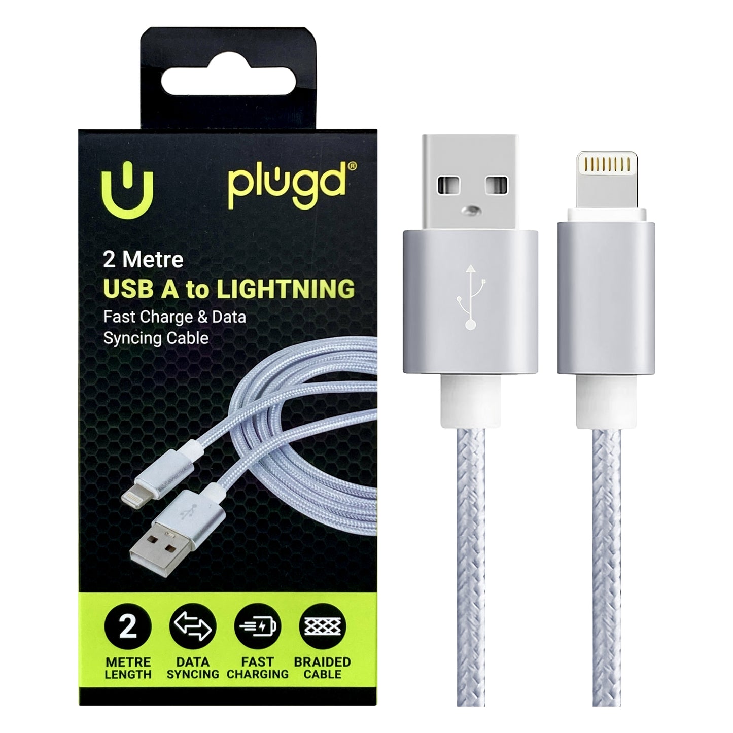 Plugd Braided USB-A to Lightning Cable 2m