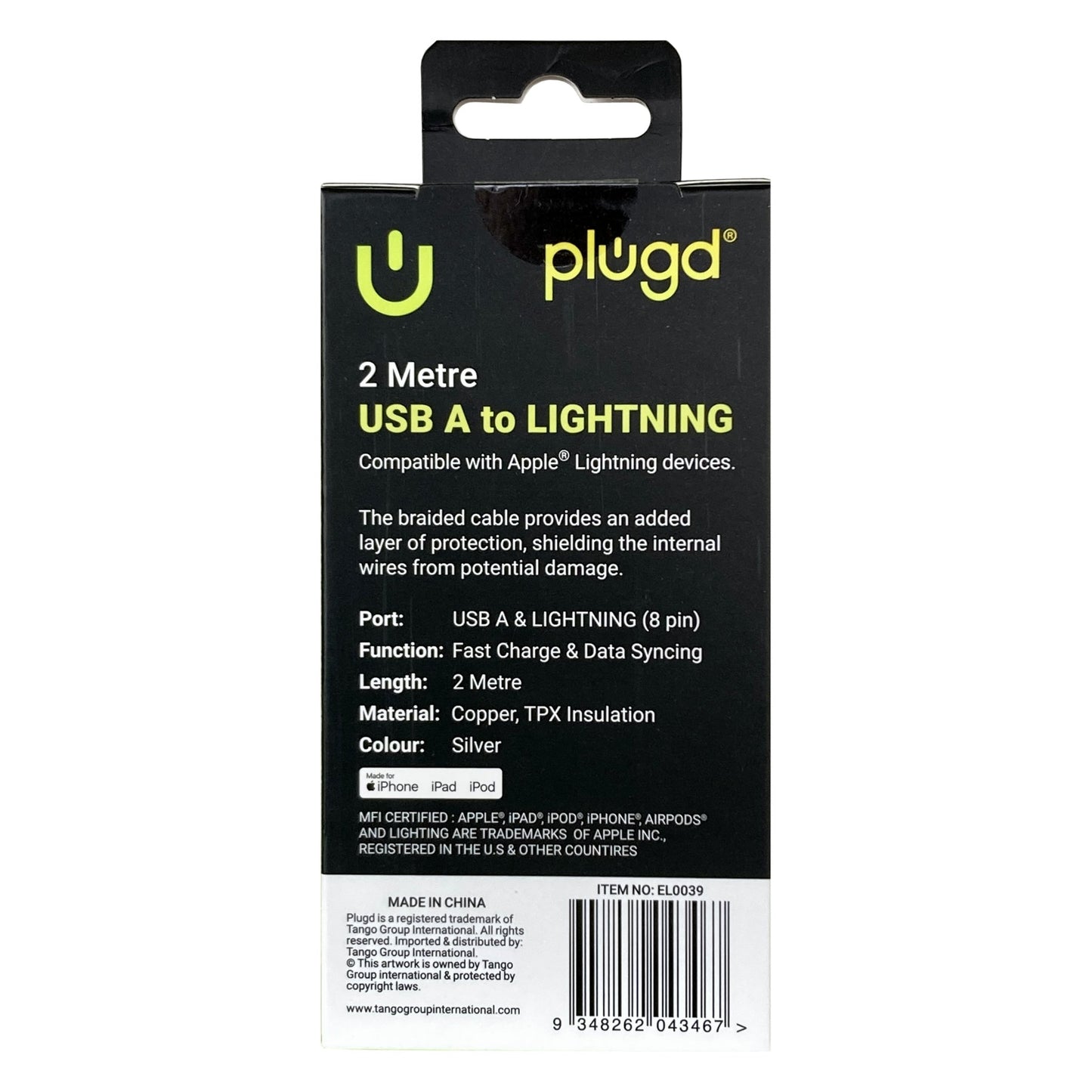 Plugd Braided USB-A to Lightning Cable 2m