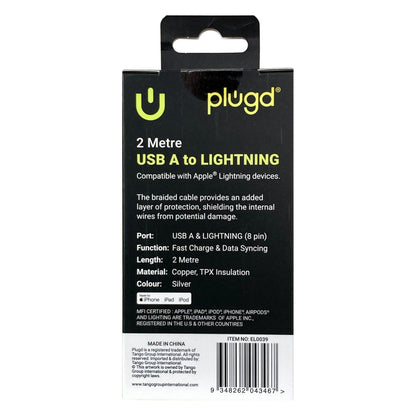 Plugd Braided USB-A to Lightning Cable 2m