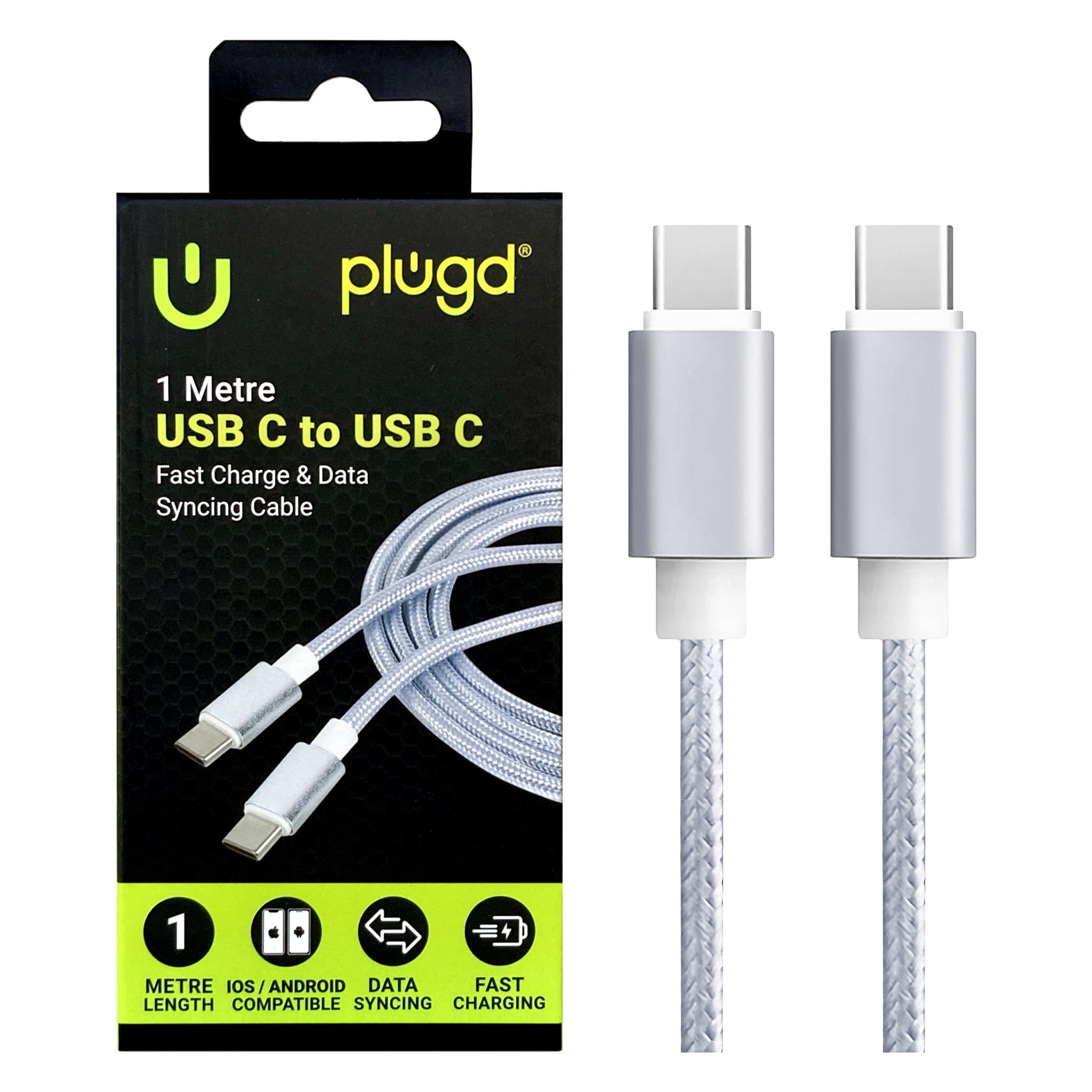 Plugd Braided USB-C to USB-C Cable 1m for Samsung, Pixel, Oppo & More ...