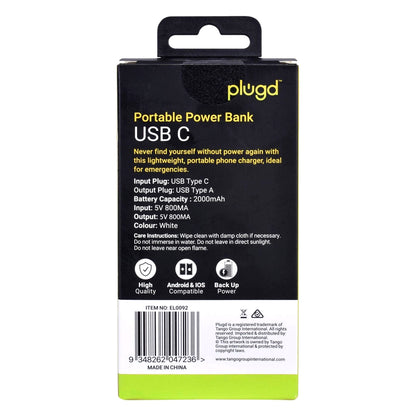 Plugd 2000mAh Portable Power Bank