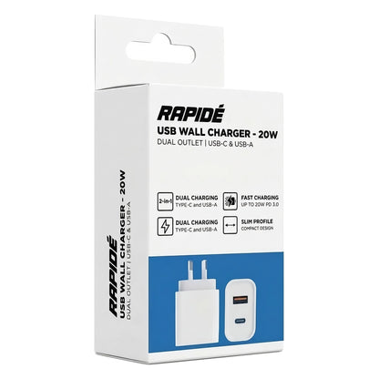 Rapidé 20W USB-C PD + USB-A QC Wall Charger