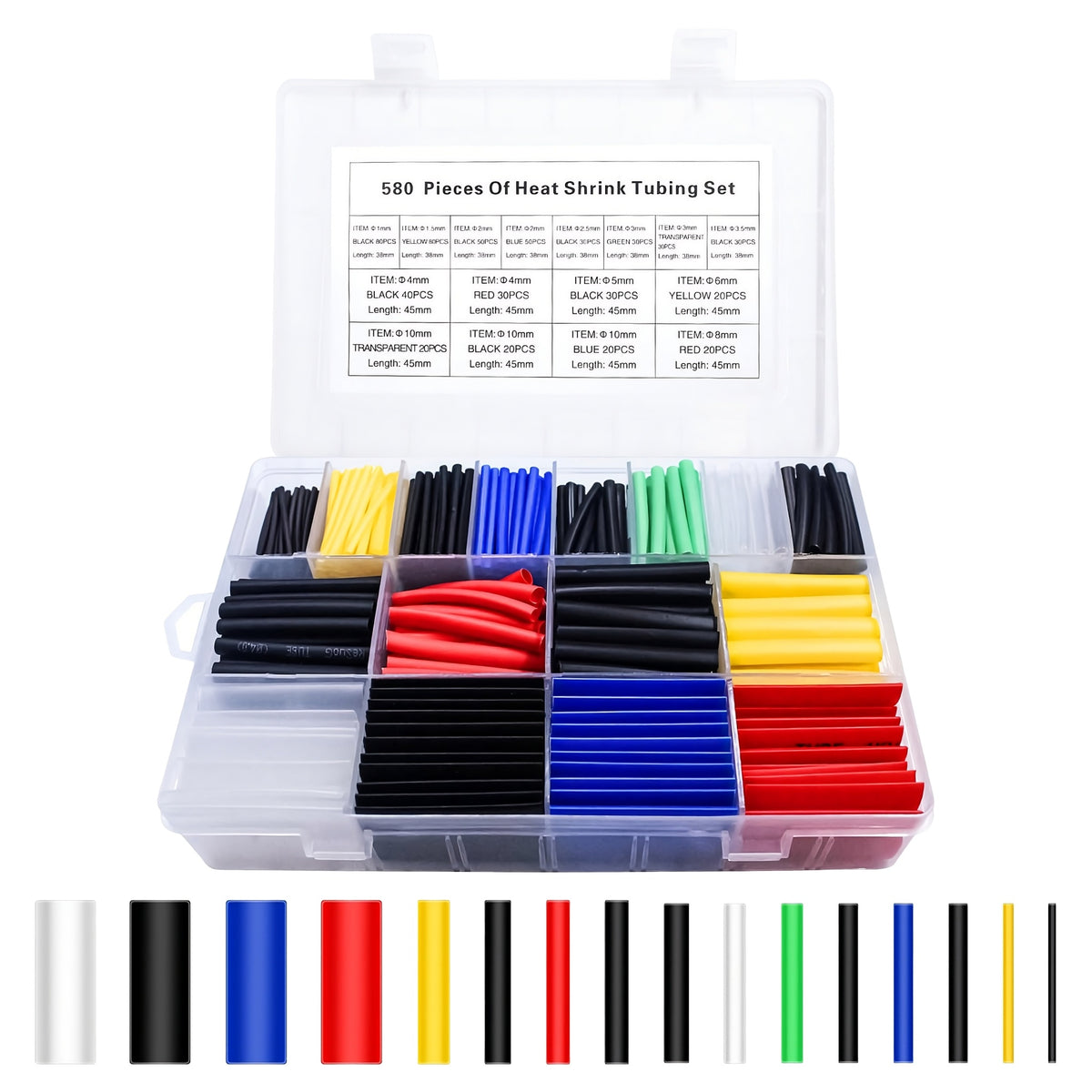 Heat Shrink Tubing Kit 580pc - Assorted Sizes & Colours