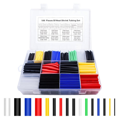 Heat Shrink Tubing Kit 580pc - Assorted Sizes & Colours