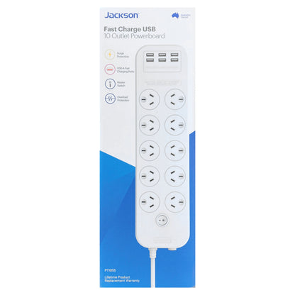 Jackson Surge Protected USB Powerboard - 10 Outlets