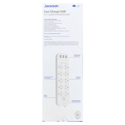 Jackson Surge Protected USB Powerboard - 10 Outlets