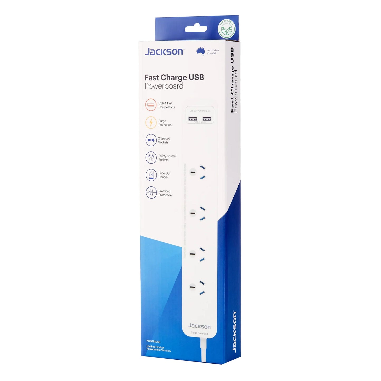 Jackson Surge Protected USB Powerboard - 4 Outlets