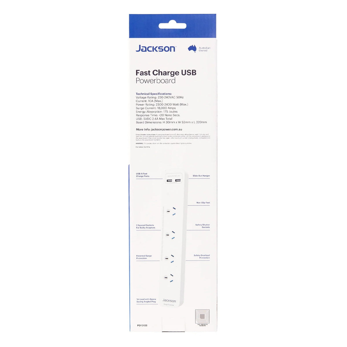 Jackson 4 Outlet Surge Protected USB Powerboard (PT2929SUSB)
