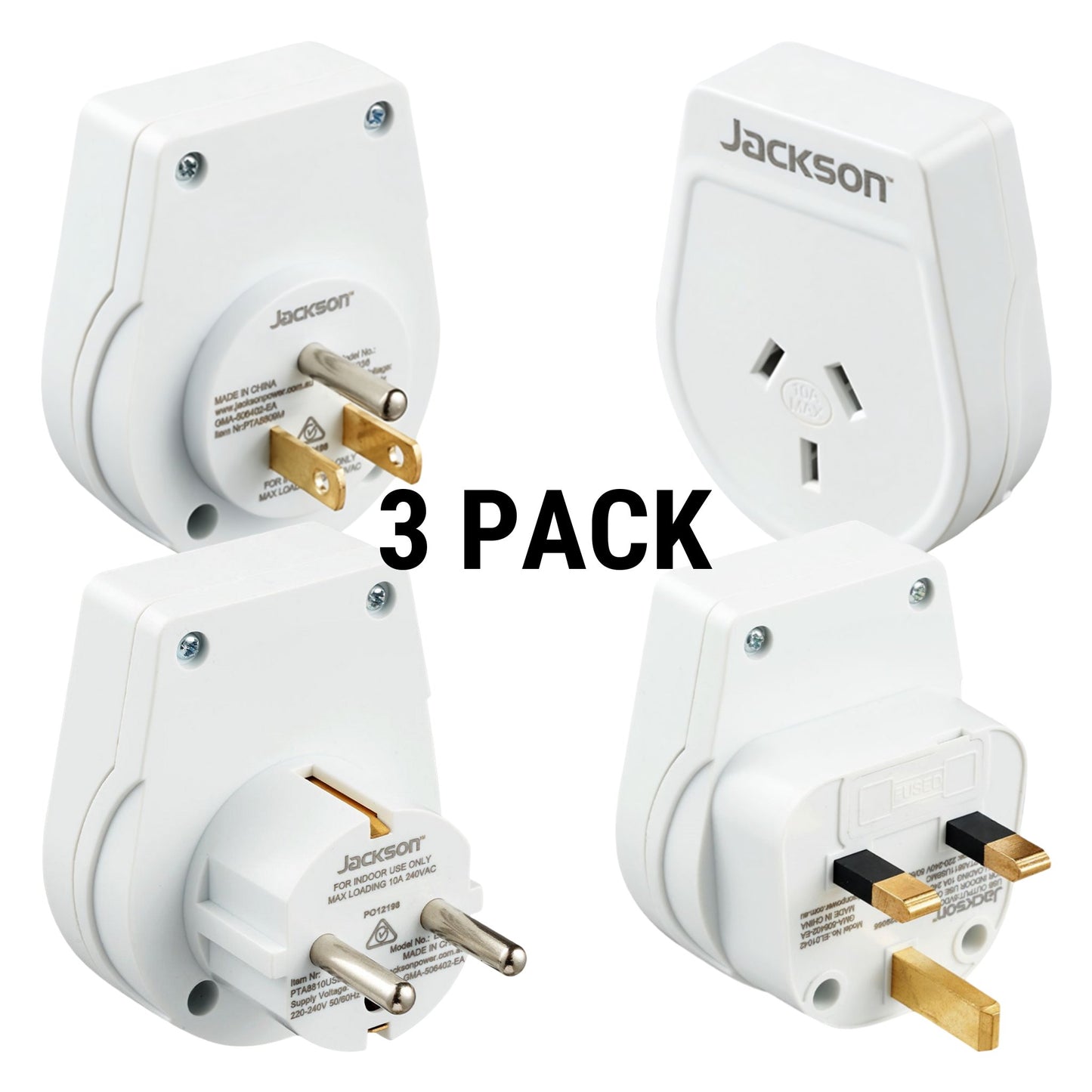 Jackson Travel Adaptor Outbound 3 Pack - UK, USA & EU