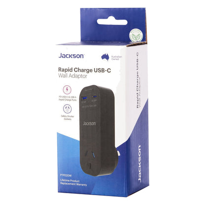 Jackson USB Wall Charger 20W - USB-A + USB-C Fast Charge