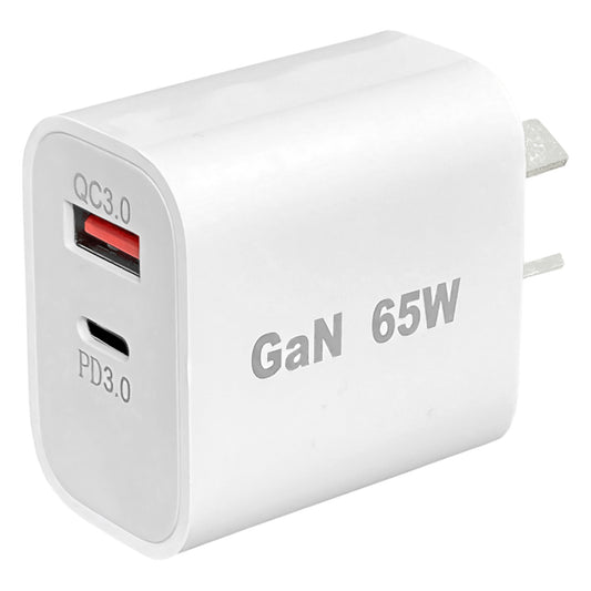 Dual USB Wall Charger – 65W GaN USB-A QC3.0 + USB-C PD