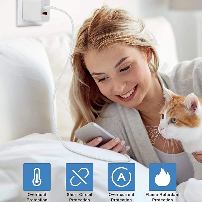 Dual USB Wall Charger – 65W GaN USB-A QC3.0 + USB-C PD