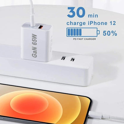 Dual USB Wall Charger – 65W GaN USB-A QC3.0 + USB-C PD