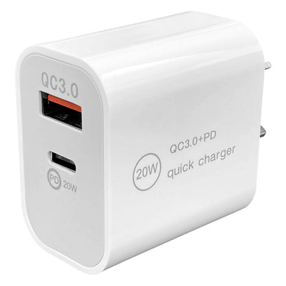 Dual USB Wall Charger - 20W USB-A QC3.0 + USB-C PD