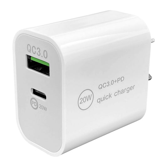 Dual USB Wall Charger – 20W USB-A QC3.0 + USB-C PD