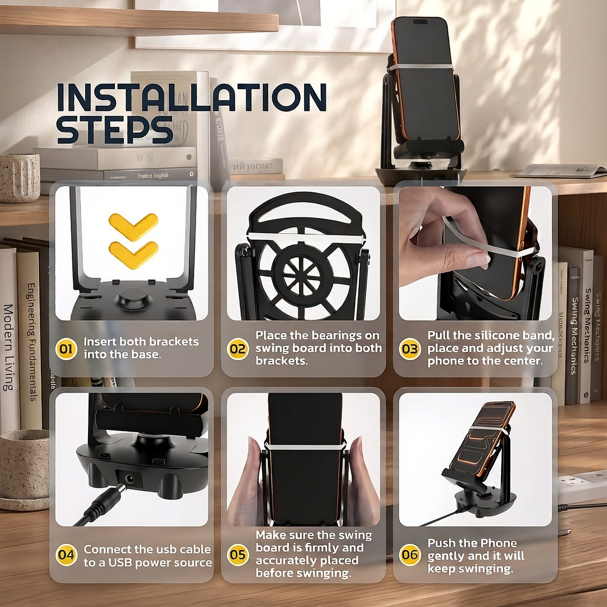 USB Phone Swing - Automatic Step Counter & Stand (Black)