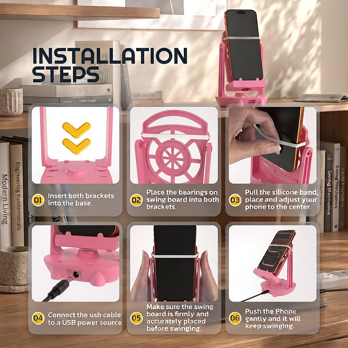 USB Phone Swing - Automatic Step Counter & Stand (Pink)