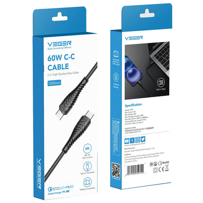 Veger Braided USB-C to USB-C Cable 60W 1.2m