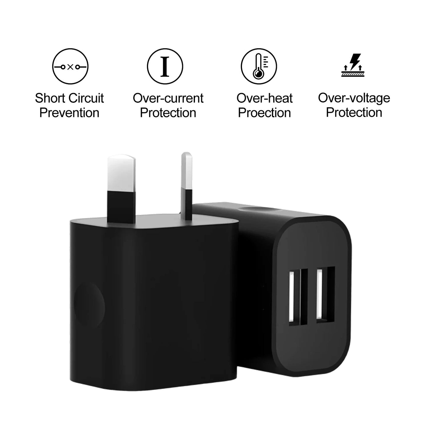 Dual USB Wall Charger – 10.5W 2.1A USB-A Black