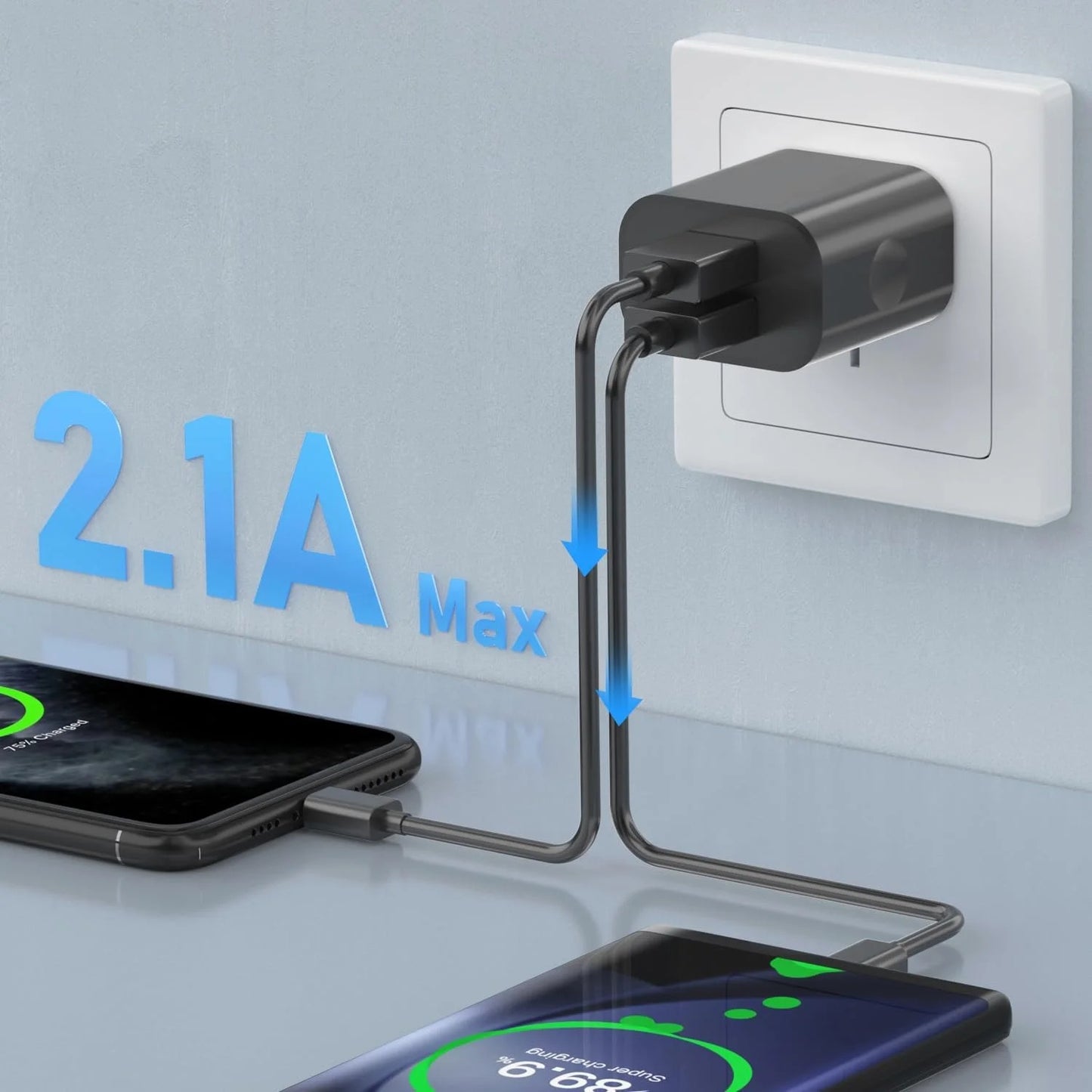 Dual USB Wall Charger – 10.5W 2.1A USB-A Black
